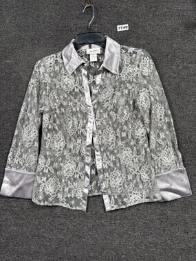 VTG Neiman Marcus Exclusive Gray Lace Voile Jacket Bridal Womens 6 Long Sleeve